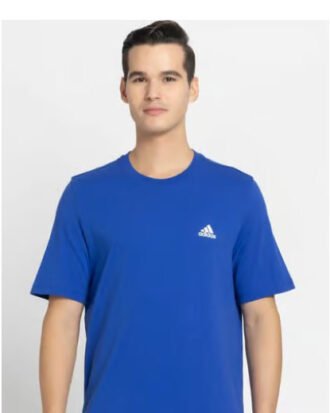 Adidas Blue Cotton Regular Fit Logo T-Shirt